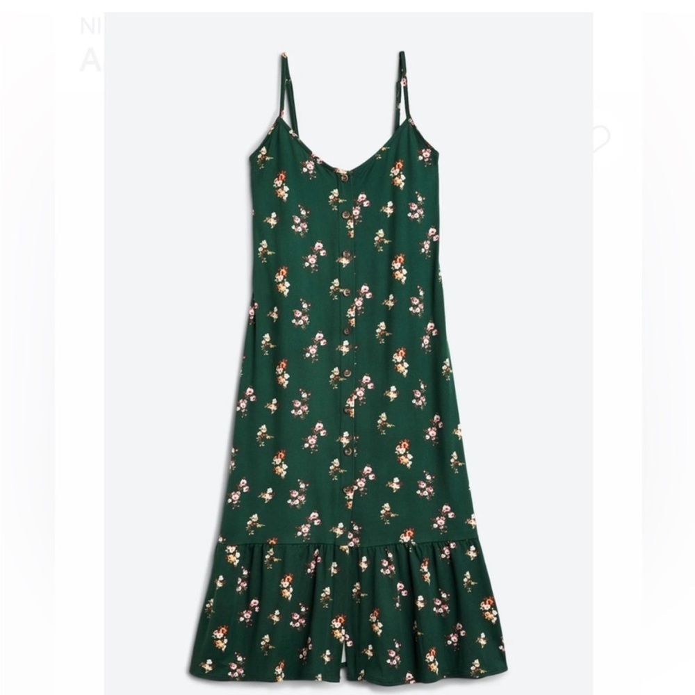 NWT Nine Britton Abby Knit Midi Dress Green Floral Spaghetti Strap Size Small